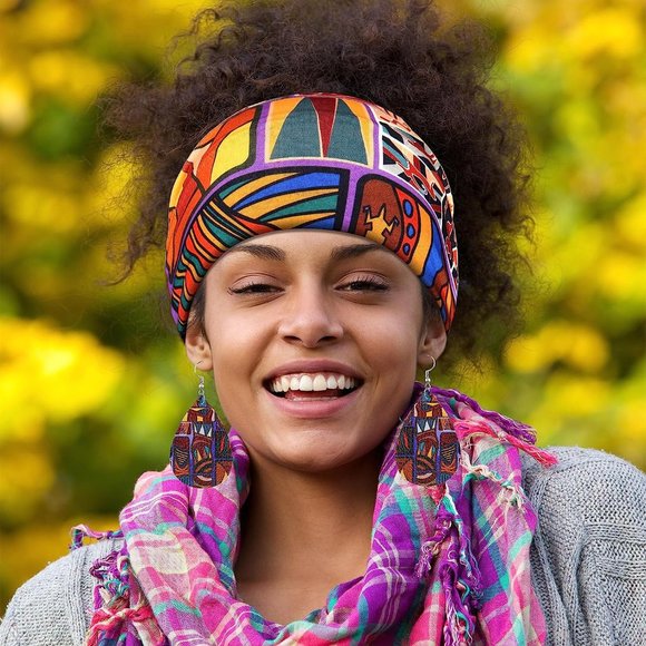 2 Pairs African Faux Leather Earrings and 2 Pcs African Headbands ( 4pcs Bundle) - Picture 4 of 7